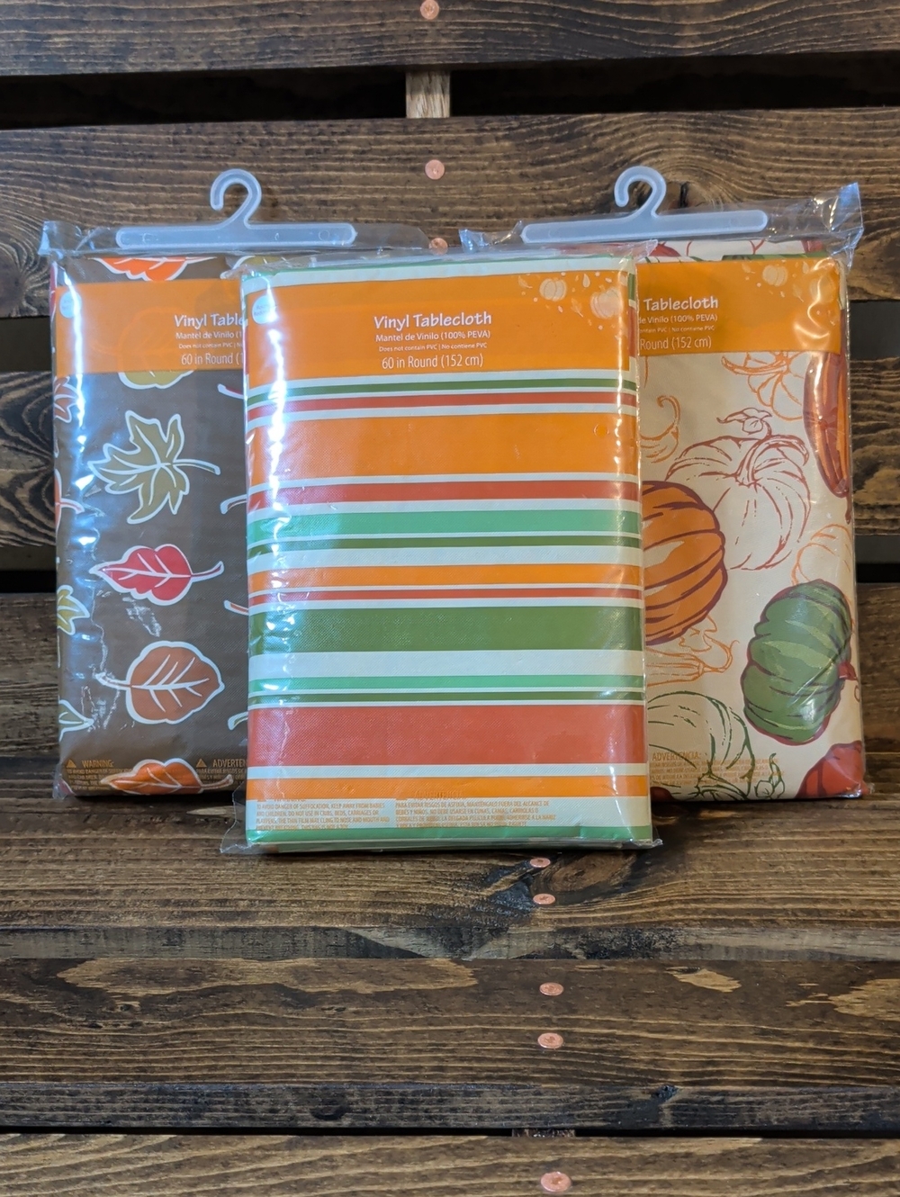 Set of 3 Vinyl Fall 60 Inch Round Tablecloths
